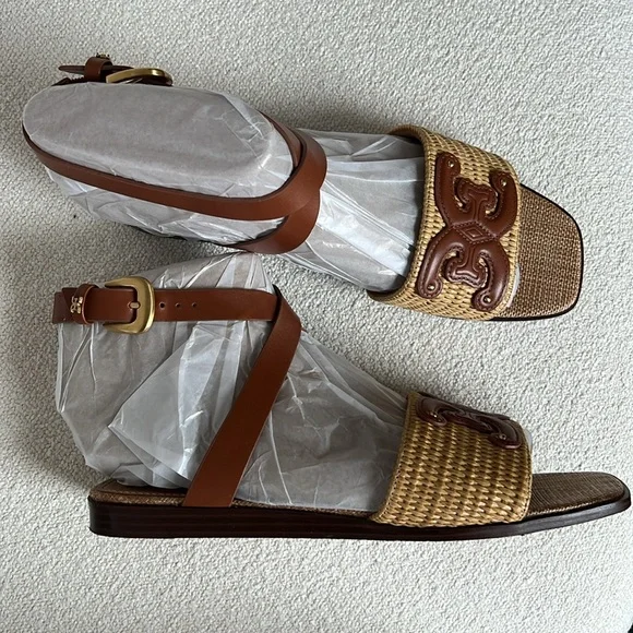 Sam Edelman Ilsie Ankle Strap Sandal Straw Cognac Size 10 - Picture 8 of 14